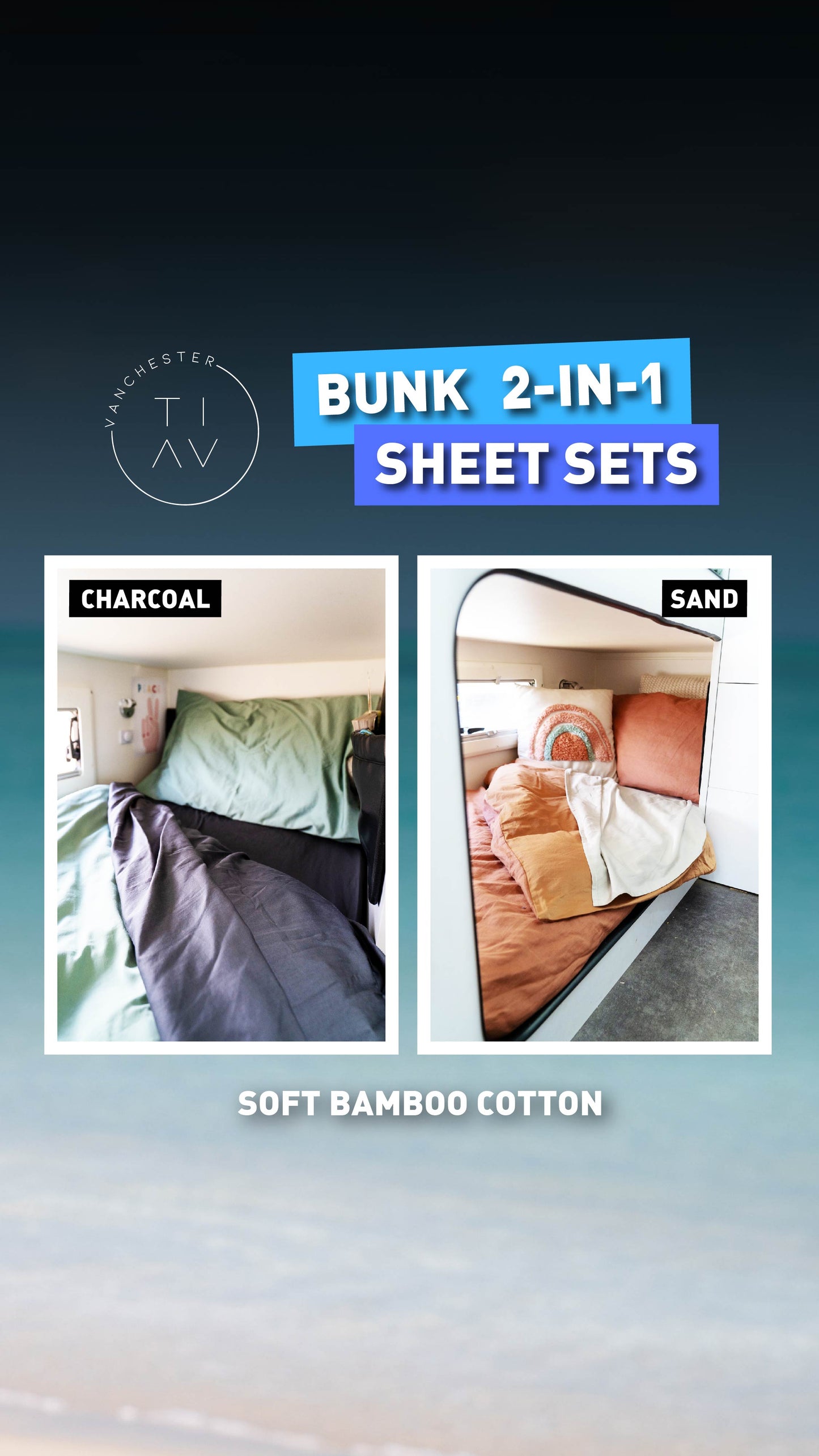 VANCHESTER CARAVAN BUNK 2 IN 1 SHEET SETS